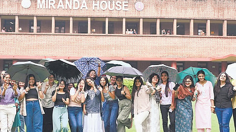 Freshers posing for a group photo on the first day of college on Thursday 