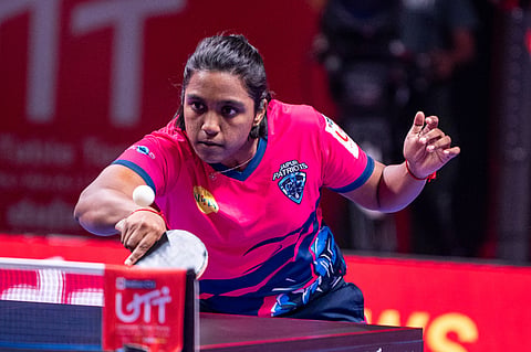 Nithyashree Mani of  Jaipur Patriots in action during UTT on Thursday