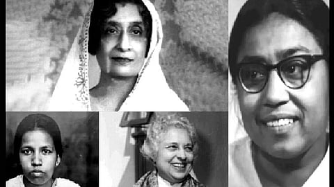 (Anti-clockwise from above) Sucheta Kripalani, Amrit Kaur,  Dakshayini Velayudhan, Begum Qudsia Aizaz Rasul 