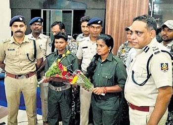The surrendered Maoists with IG (NR) Himanshu Lal and SP PS Meena
