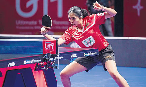 Bengaluru paddler Yashaswini Ghorpade of Goa Challengers in action 