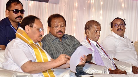 Union Minister and BJP national president J P Nadda with senior party leader 
V Muraleedharan and others at an event in Palakkad on Sunday