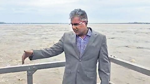 Vijayawada DRM Narendra A Patil inspects Krishna Bridge on Monday 