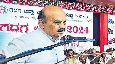 Former chief minister and Haveri-Gadag MP Basavaraj Bommai speaks at an event in Gadag on Tuesday 