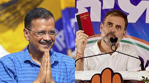 Delhi chief minister and AAP chief Arvind Kejriwal (r) , Congress leader Rahul gandhi (r)