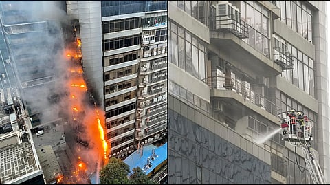  Smoke and flame out after a fire broke out at Times Tower building in Kamala Mill compound.