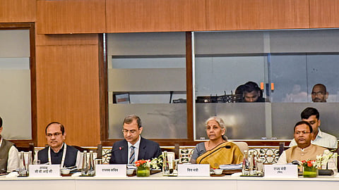 Union Minister for Finance and Corporate Affairs, Nirmala Sitharaman chairs the 54th meeting of the GST Council, at Sushma Swaraj Bhawan in New Delhi, Monday, Sept. 9, 2024.