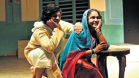 A scene from the rehearsal of the play ‘Ummachu’ at the KPAC headquarters in Kayamkulam, Alappuzha 