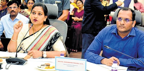 Home Minister V Anitha holding a review meeting on floods on Tuesday 