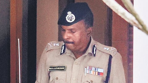 ADGP M R Ajith Kumar leaving Police Head-quarters after giving his statement to the high-level team 