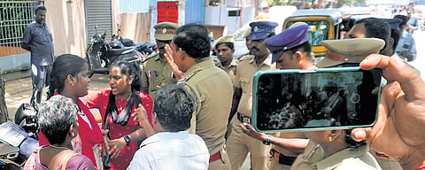 CPM staging a protest over the new Tasmac shop at Mandaveli on Thursday 