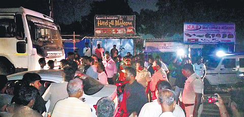 Manali residents staging a protest on Thursday night demanding restoration of power supply; Tangedco says fire at the 400 kV substation led to the blackout.