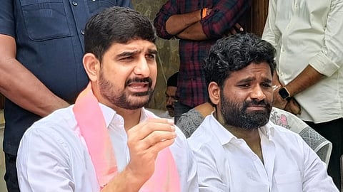 MLA Kaushik Reddy addressing media at his residence in Hyderabad on Thursday