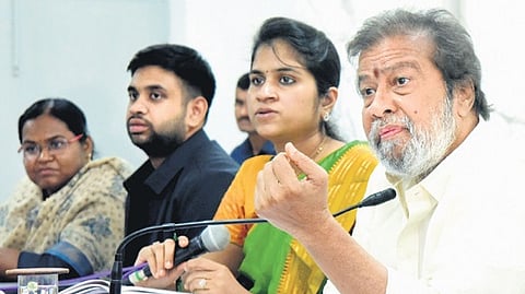 Health Minister Damodar Rajanarsimha during a review meeting at Sangareddy