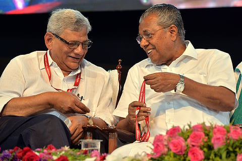 Chief Minister Pinarayi Vijayan and CPM general secretary Sitaram Yechury at the valedictory of the National Students’ Parliament organised by Kerala Legislative Assembly in Thiruvananthapuram in 2019