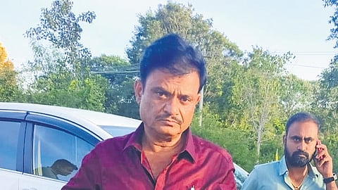 MLA Munirathna after his arrest near Mulbagal on Saturday 