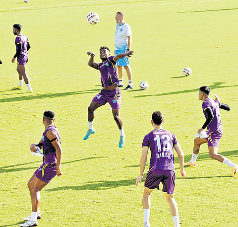Kerala Blasters players practise at the Sports Academy ground, Panampilly Nagar, ahead of their home match against Punjab FC on Sunday 