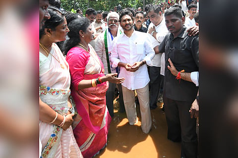 YSRC chief and former Chief Minister YS Jagan Mohan Reddy visits the flood-hit villages in Kakinada district on Friday 