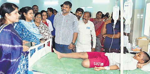 Nandyal Collector G Rajakumari and Allagadda MLA Bhuma Akhila Priya interacting with diarrhoea patients at Allagadda Urban Health Centre on Saturday 
