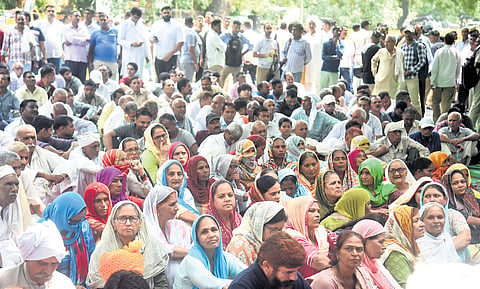 The Mahapanchayat of 360 villages at Jantar Mantar in New Delhi on Sunday. 