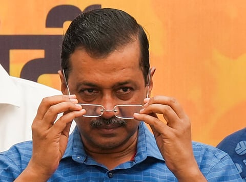 Delhi Chief Minister Arvind Kejriwal during AAP workers' meeting, in New Delhi, Sunday, Sept. 15, 2024.