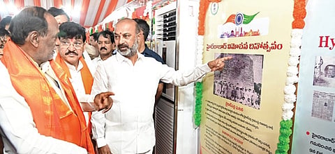 MoS Bandi Sanjay inaugurates a photo exhibition on Liberation Day at  Parade Grounds on Sunday