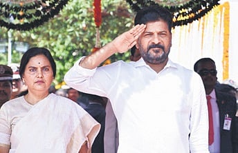 CM A Revanth Reddy during the Praja Palana Day celebrations on Tuesday