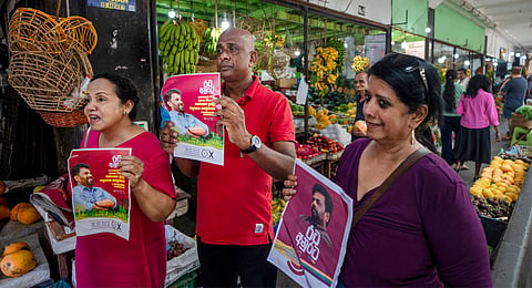 Non-resident Sri Lankans campaigning for National People's Power candidate Anura Dissanayaka, in Colombo, Sri Lanka, Wednesday, Sept. 18, 2024. 