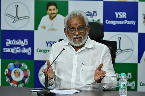 YSRC Rajyasabha MP YV Subba Reddy addressed the media during Thursday's press conference at Tadepalli party office. 
