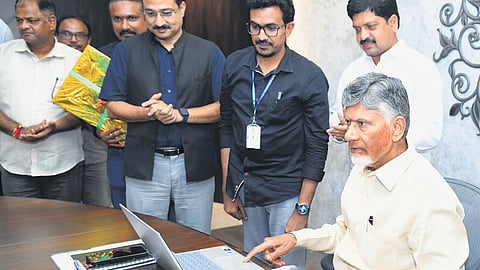 Chief Minister Nara Chandrababu Naidu launches the AP Sand Management System on Thursday 