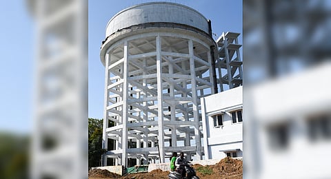 An overhead tank constructed at Kambarasampettai in Tiruchy as part of the 24x7 water supply project of the city corporation