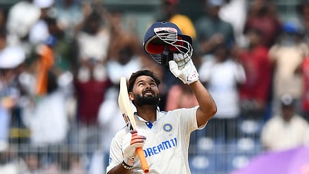 Rishab Pant scores a century during the 2nd innings against Bangladesh at MA Chidambaram cricket stadium on Saturday. 