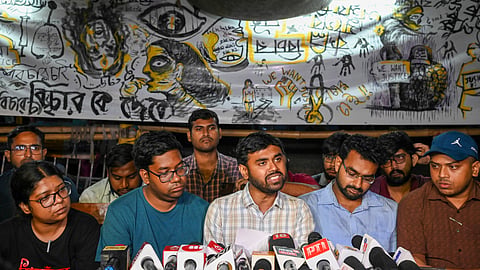 Junior doctors of RG Kar Medical College and Hospital during a press conference, in Kolkata, Wednesday, Sept. 25, 2024.