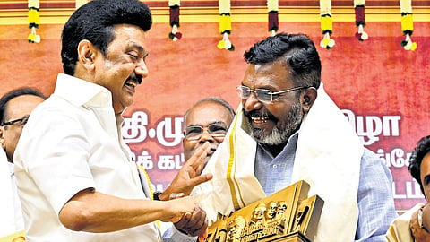 Chief Minister MK Stalin with VCK chief Thol Thirumavalavan on Saturday