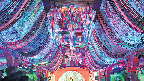 A pandal at Safdarjung Development Area (SDA) Kali Bari Puja Samiti
