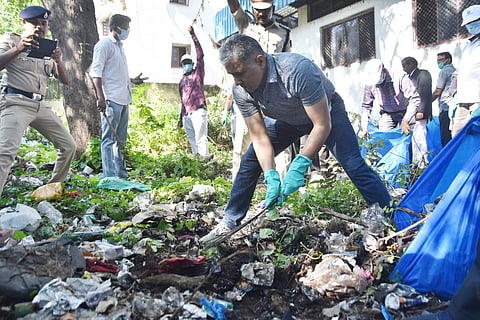 Railway DRM Narendra A Patil during mega cleanliness drive in Vijayawada on Wednesday. 