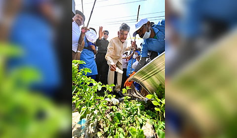 CM Nara Chandrababu Naidu during Swachhta hi Seva program organised on the occasion of Gandhi Jayanti at Machilipatnam on Wednesday