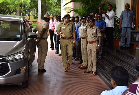 Director General of Police (DGP) Shankar Jiwal, arrives Coimbatore city Police Commissioner office to attend meeting with Police officials in Coimbatore on Thursday. 
