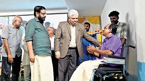 High Court judge Devan Ramachandran and MLA Kadakampally Surendran at the foundation laying ceremony of Pallium India on Saturday.