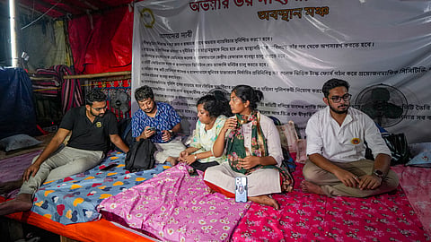 Few junior doctors, protesting over the alleged rape and murder of their colleague at the RG Kar hospital, begin their fast unto death, claiming that their demands were not fulfilled by the West Bengal government, in Kolkata, Saturday, Oct 5, 2024.