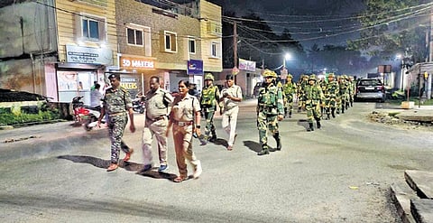 Ahead of Durga Puja, police conducts flag march in Sambalpur