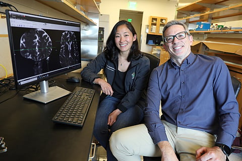 This undated photo provided by the Oregon Health & Science University in October 2024 shows Drs. Erin Yamamoto, left, and Juan Piantino, who used special imaging to spot a long-suspected pathway the human brain uses to clear waste. 