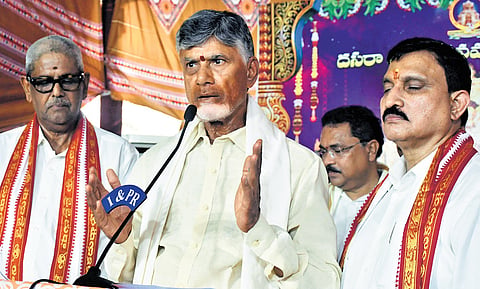 CM Chandrababu Naidu addressing the media at Durga temple