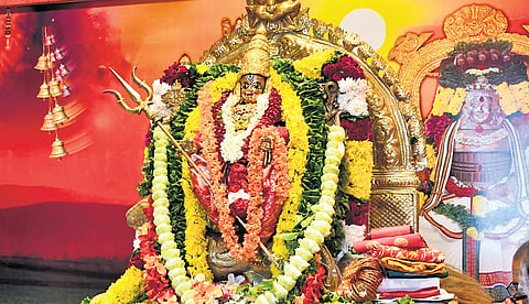 Goddess Kanaka Durga appeared as Sri Durga Devi Avatar on the eighth day of Dasara festivities atop Indrakeeladri in Vijayawada on Thursday.