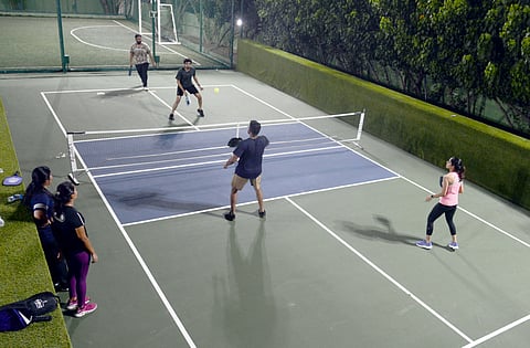 A doubles match in progress at one of the many pickleball facilities in Chennai  