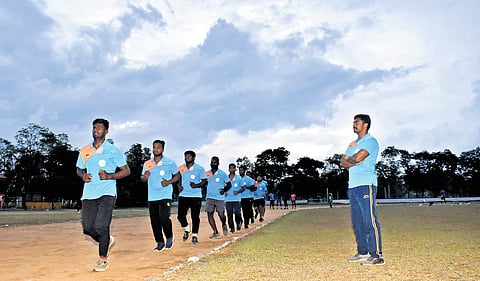 Tamil Nadu Forest Department’s kabaddi team in practice at TNFA sports complex in Coimbatore.