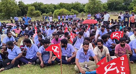 Image of Samsung workers protesting used for representational purpose.