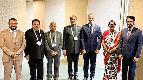 Lok Sabha Speaker Shri Om Birla with Speaker of the Consultative Assembly of  Oman State Council H.E.  Khalid Al Mawali, on the sidelines of 149th IPU Assembly in Geneva.