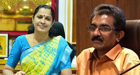 Kannur District Panchayat president P P Divya (L) Additional District Magistrate (ADM) Naveen Babu (R).