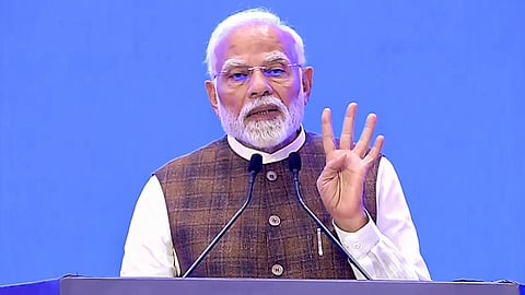 Prime Minister Narendra Modi addresses the 8th International Telecommunication Union - World Telecommunication Standardization Assembly (ITU-WTSA), at Bharat Mandapam in New Delhi on Tuesday. 